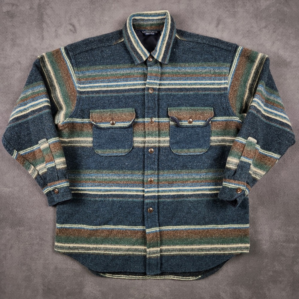 Vintage GH Bass & Co Shirt Mens Large Striped Button Up Wool Blend Jacket USA